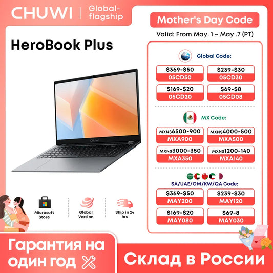 CHUWI 15.6" HeroBook Plus Laptop Intel N4020 8GB RAM 256GB SSD 1920*1080P Computer Windows 11 Full Layout Keyboard Laptop